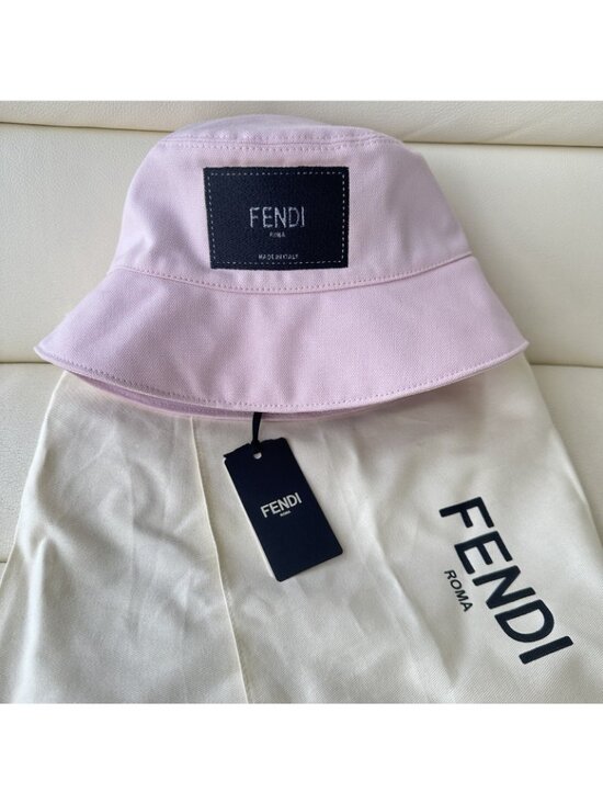 NWT Fendi Roma Logo Patch Bucket Hat PINK Sz S 100% Authentic